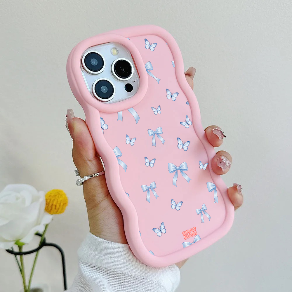 Blue Bow Butterfly Repeat Wavy iPhone Case – product view 6