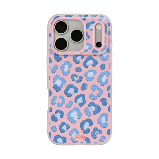 Denim Blue Rosette Repeat Pop iPhone Case – Blush color