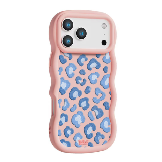 Denim Blue Rosette Repeat Wavy iPhone Case – Blush color