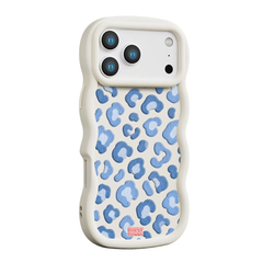 Denim Blue Rosette Repeat Wavy iPhone Case – Cream