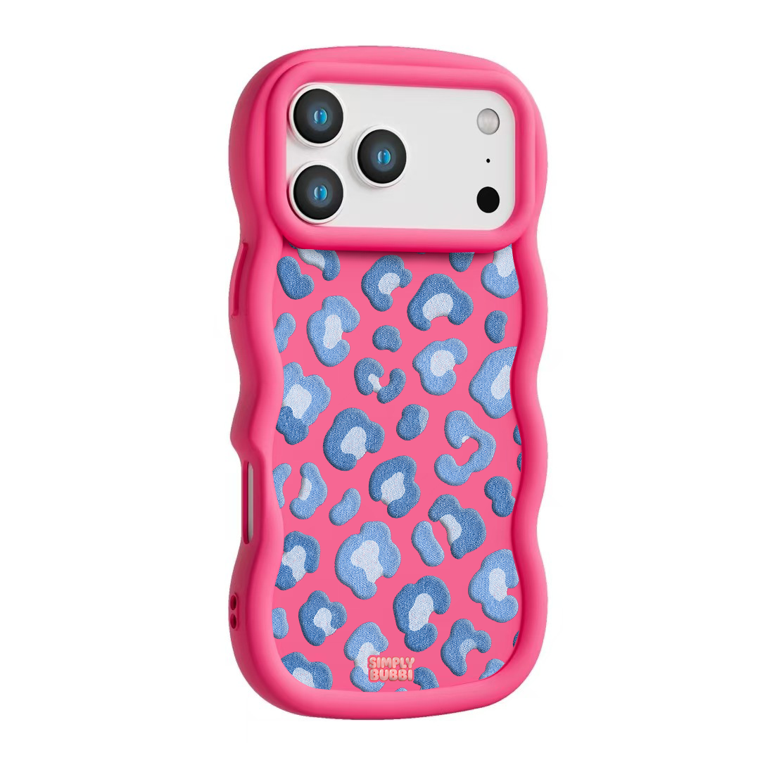 Denim Blue Rosette Repeat Wavy iPhone Case – Hot Pink color