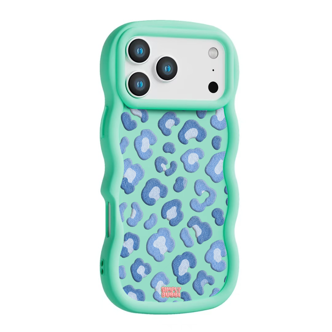 Denim Blue Rosette Repeat Wavy iPhone Case – Mint color