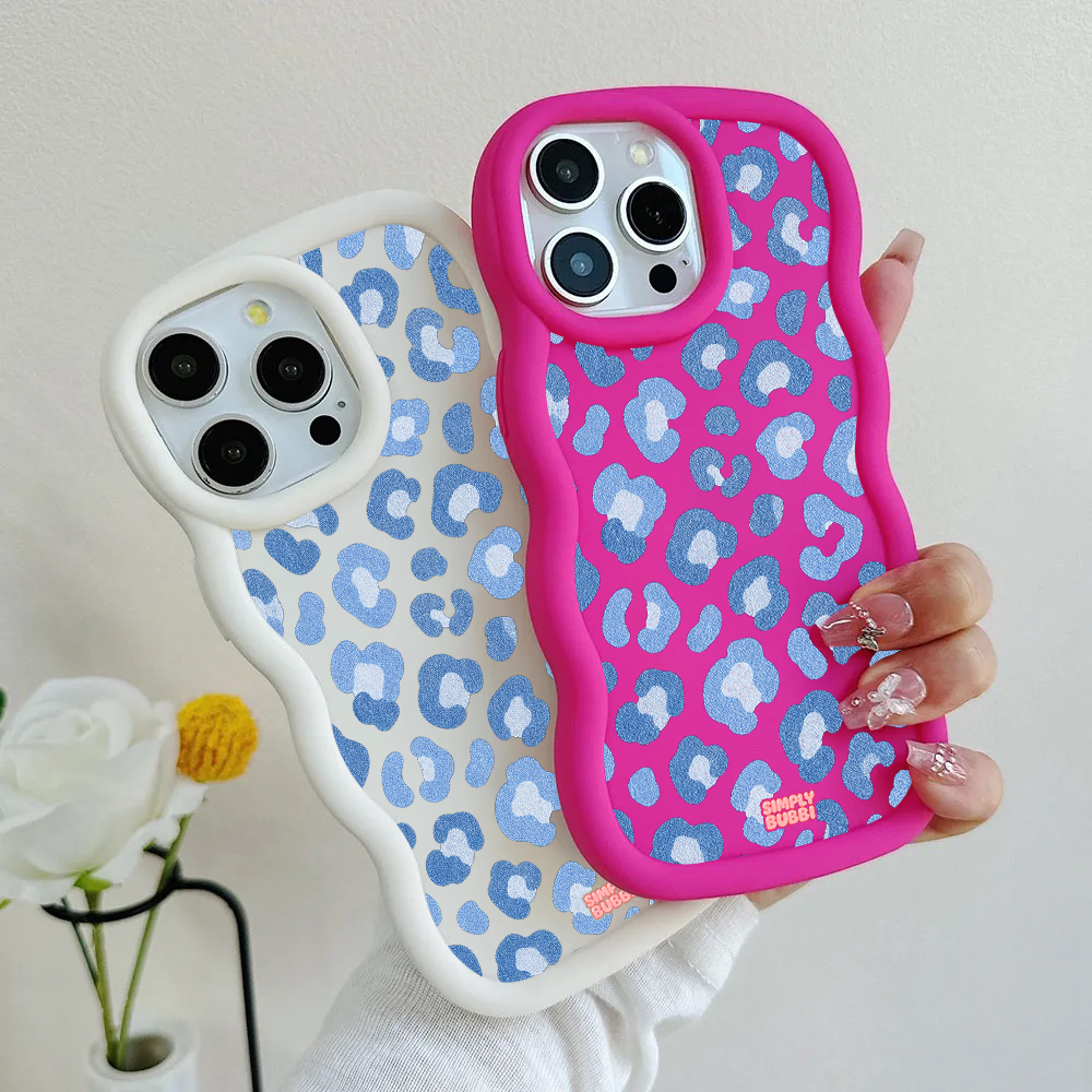 Denim Blue Rosette Repeat Wavy iPhone Case