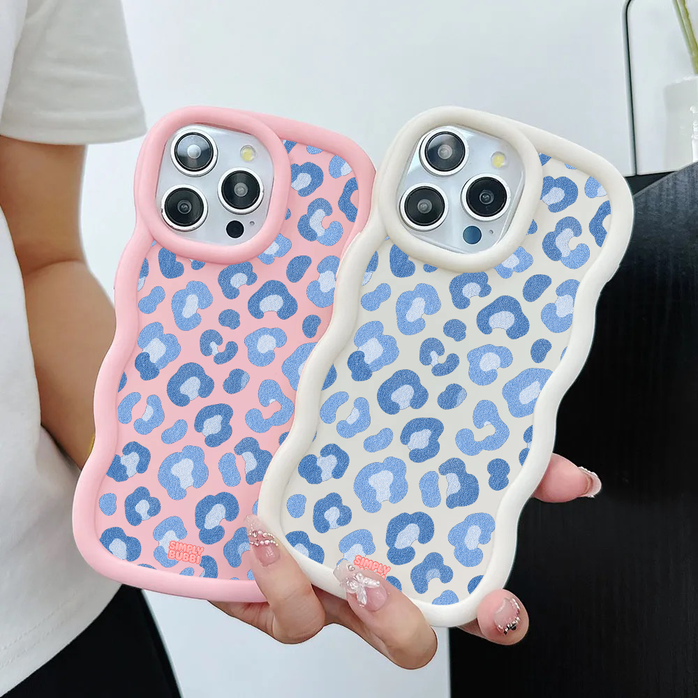 Denim Blue Rosette Repeat Wavy iPhone Case – product view 2