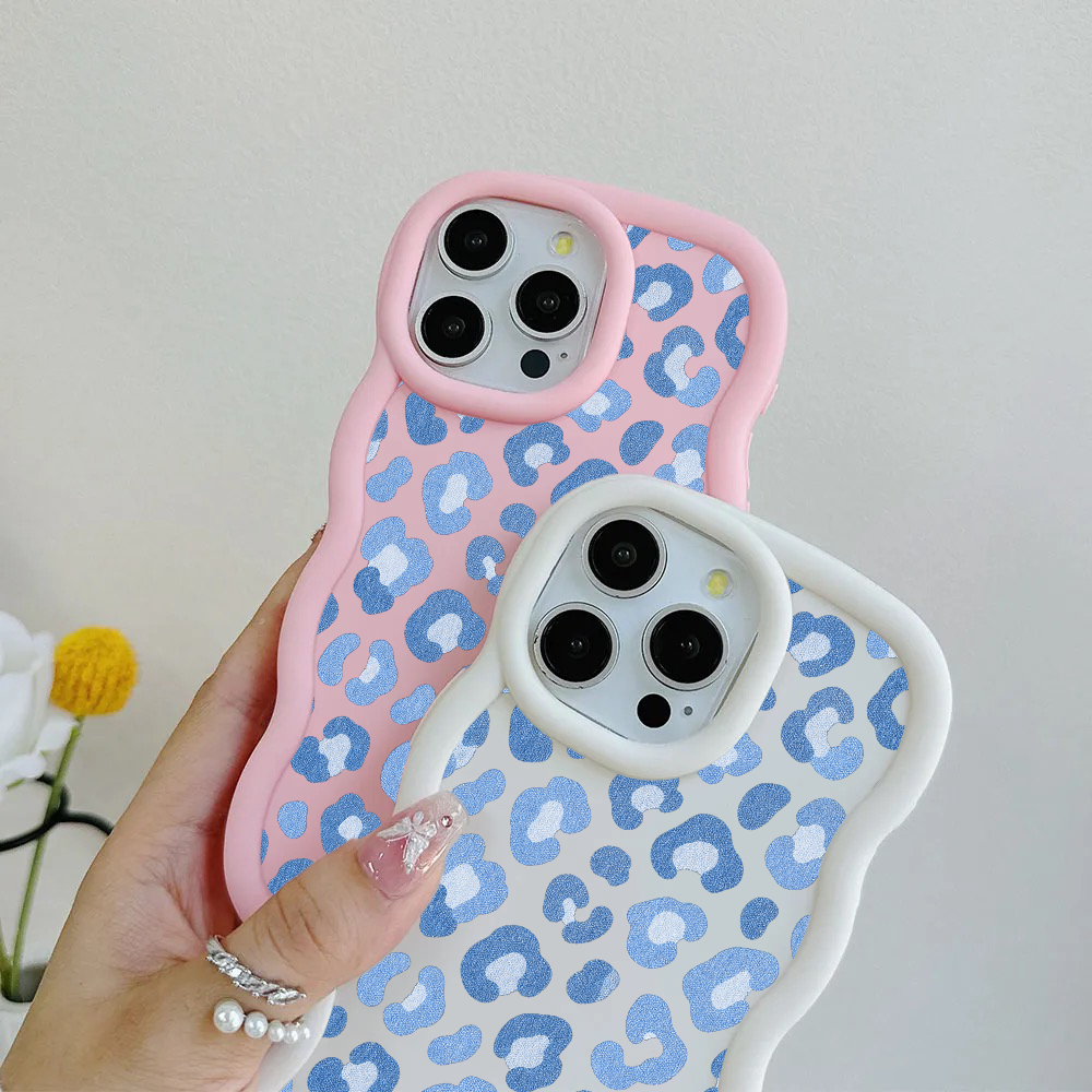 Denim Blue Rosette Repeat Wavy iPhone Case – product view 3
