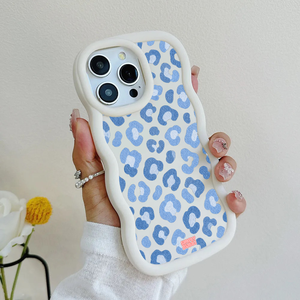 Denim Blue Rosette Repeat Wavy iPhone Case – product view 4