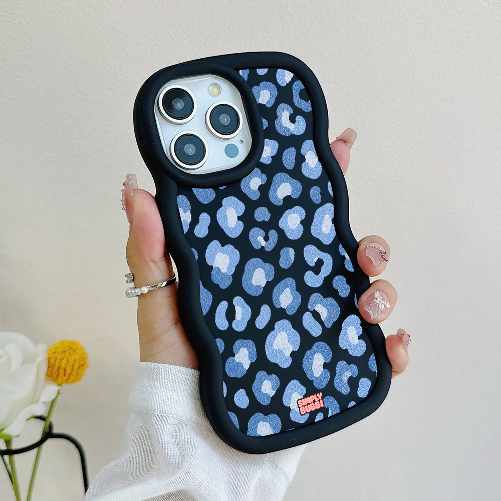 Denim Blue Rosette Repeat Wavy iPhone Case – product view 5