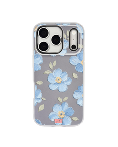 Powder Blue Impasto Floral Pop iPhone Case – Gray