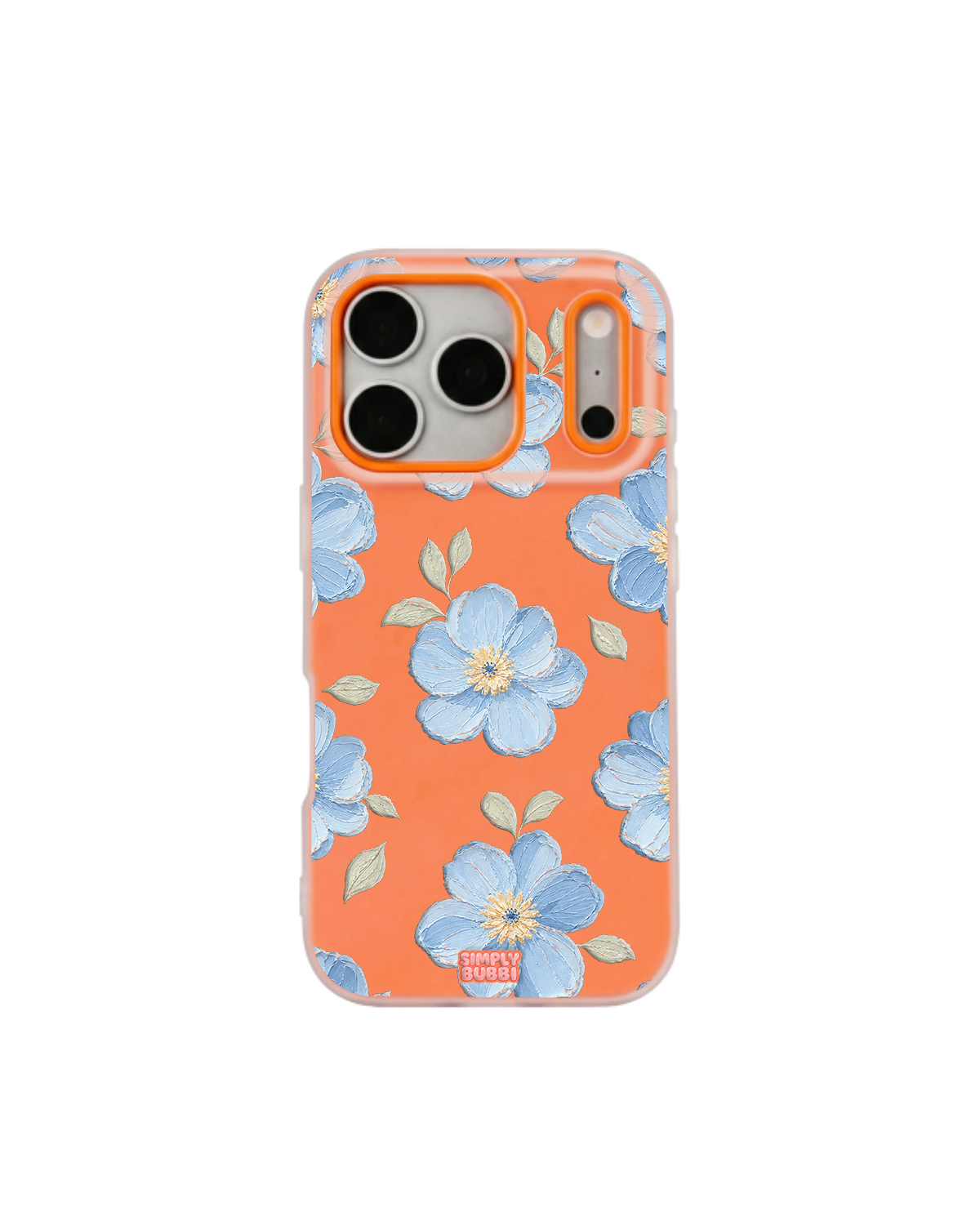 Powder Blue Impasto Floral Pop iPhone Case – Orange color