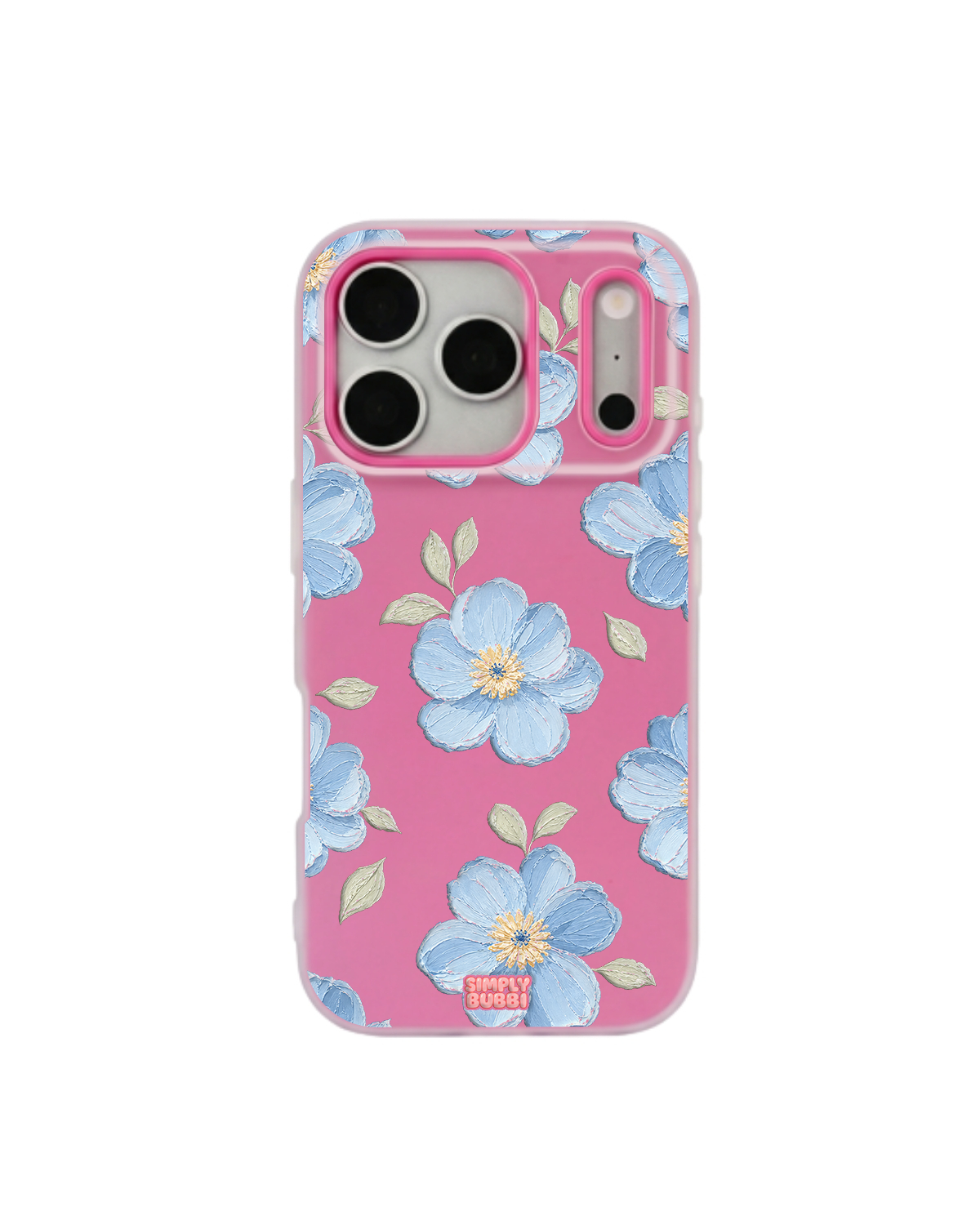 Powder Blue Impasto Floral Pop iPhone Case – Hot Pink color