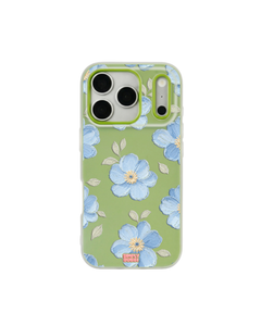Powder Blue Impasto Floral Pop iPhone Case – Lime