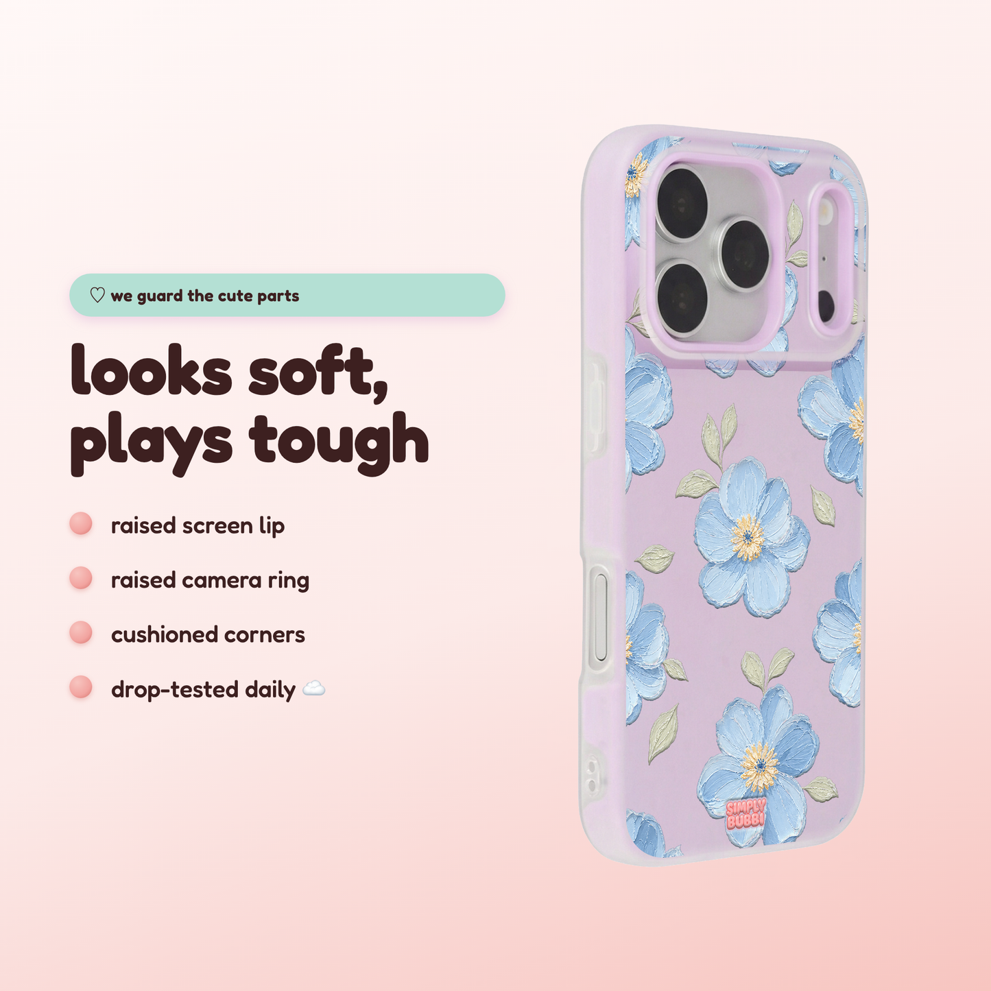 Powder Blue Impasto Floral Pop iPhone Case – product view 3