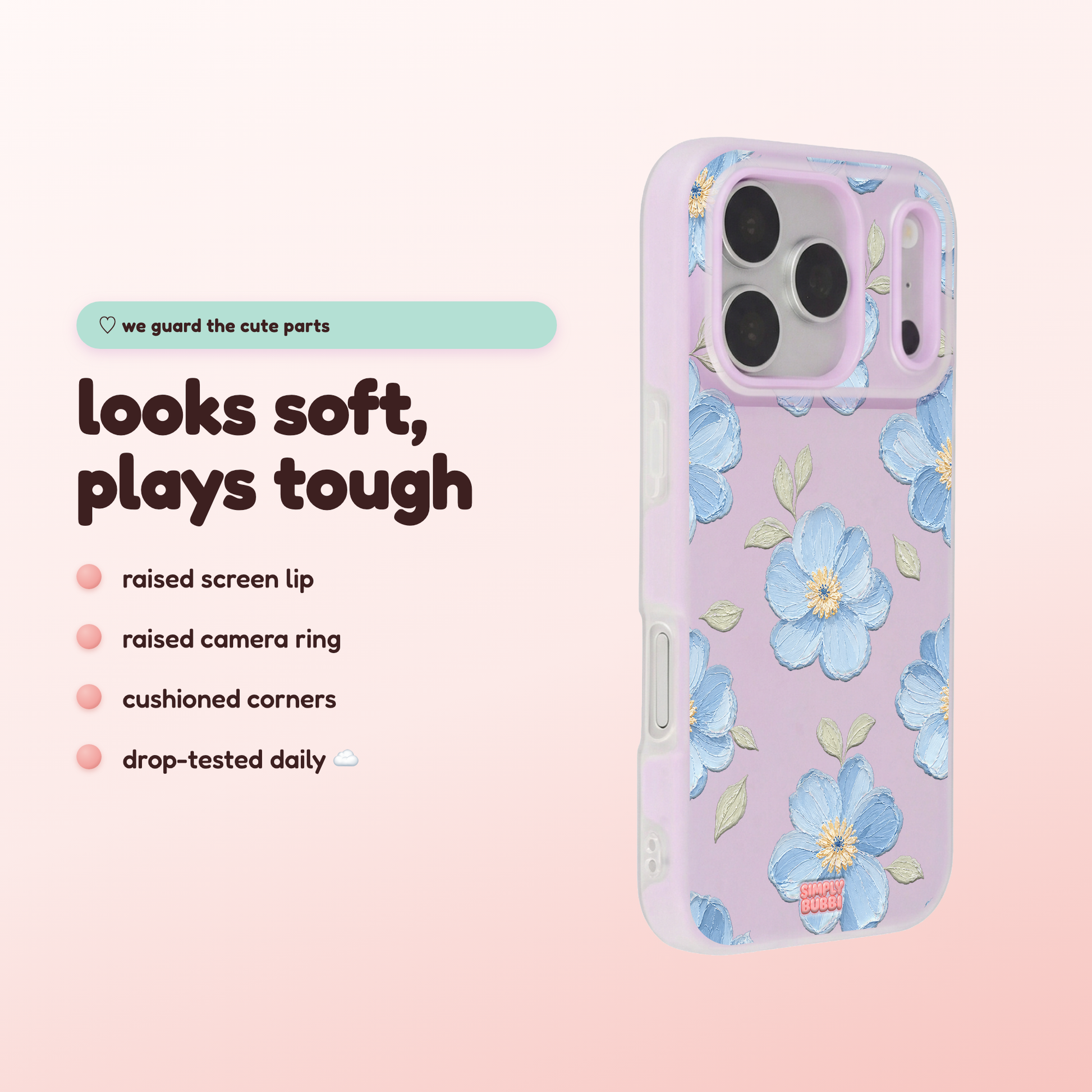 Powder Blue Impasto Floral Pop iPhone Case – product view 3