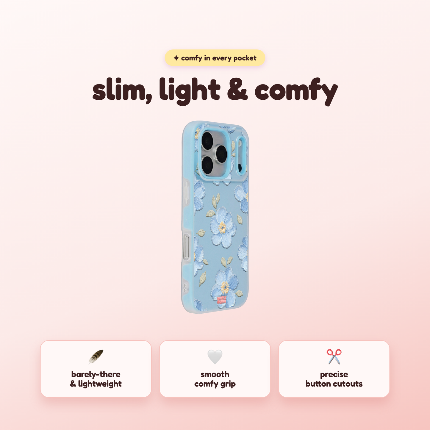 Powder Blue Impasto Floral Pop iPhone Case – product view 4