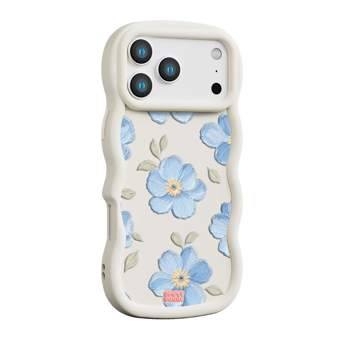 Powder Blue Impasto Floral Wavy iPhone Case – Cream color