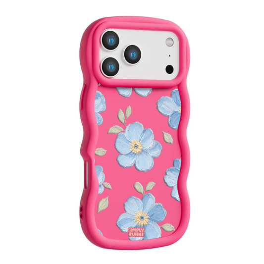 Powder Blue Impasto Floral Wavy iPhone Case – Hot Pink color