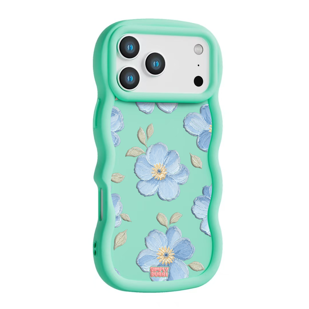 Powder Blue Impasto Floral Wavy iPhone Case – Mint color
