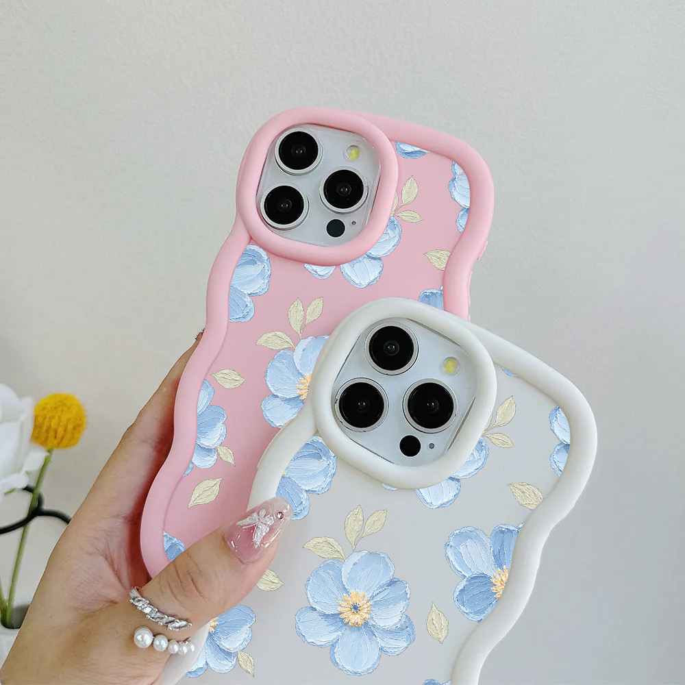 Powder Blue Impasto Floral Wavy iPhone Case – product view 3