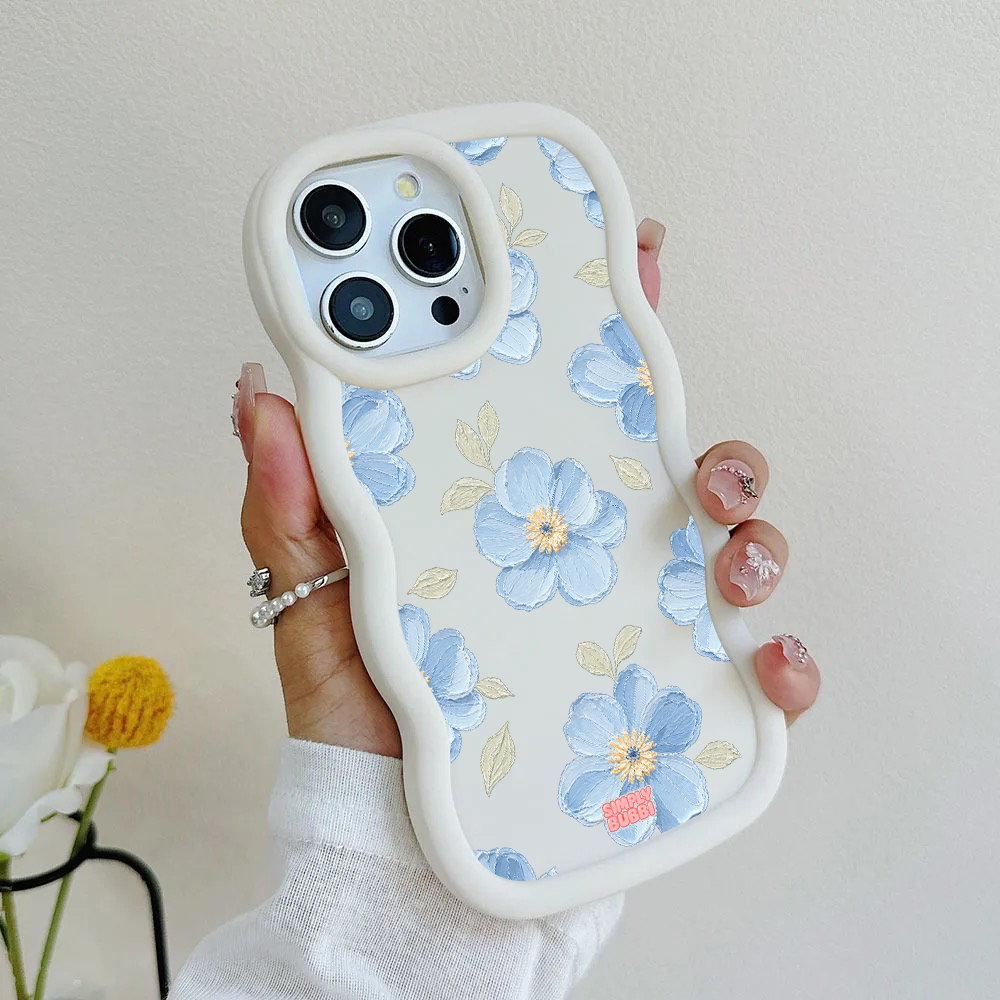 Powder Blue Impasto Floral Wavy iPhone Case