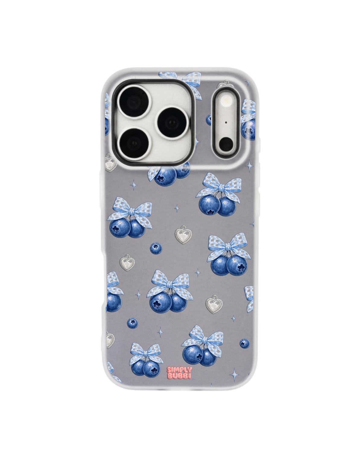 Blueberry Gingham Coquette Pop iPhone Case – Gray color