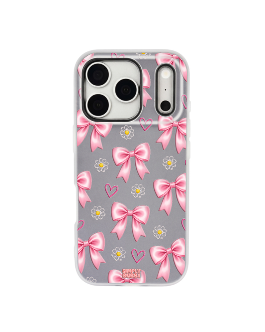 Pink Bow Daisy Heart Repeat Pop iPhone Case – Gray color