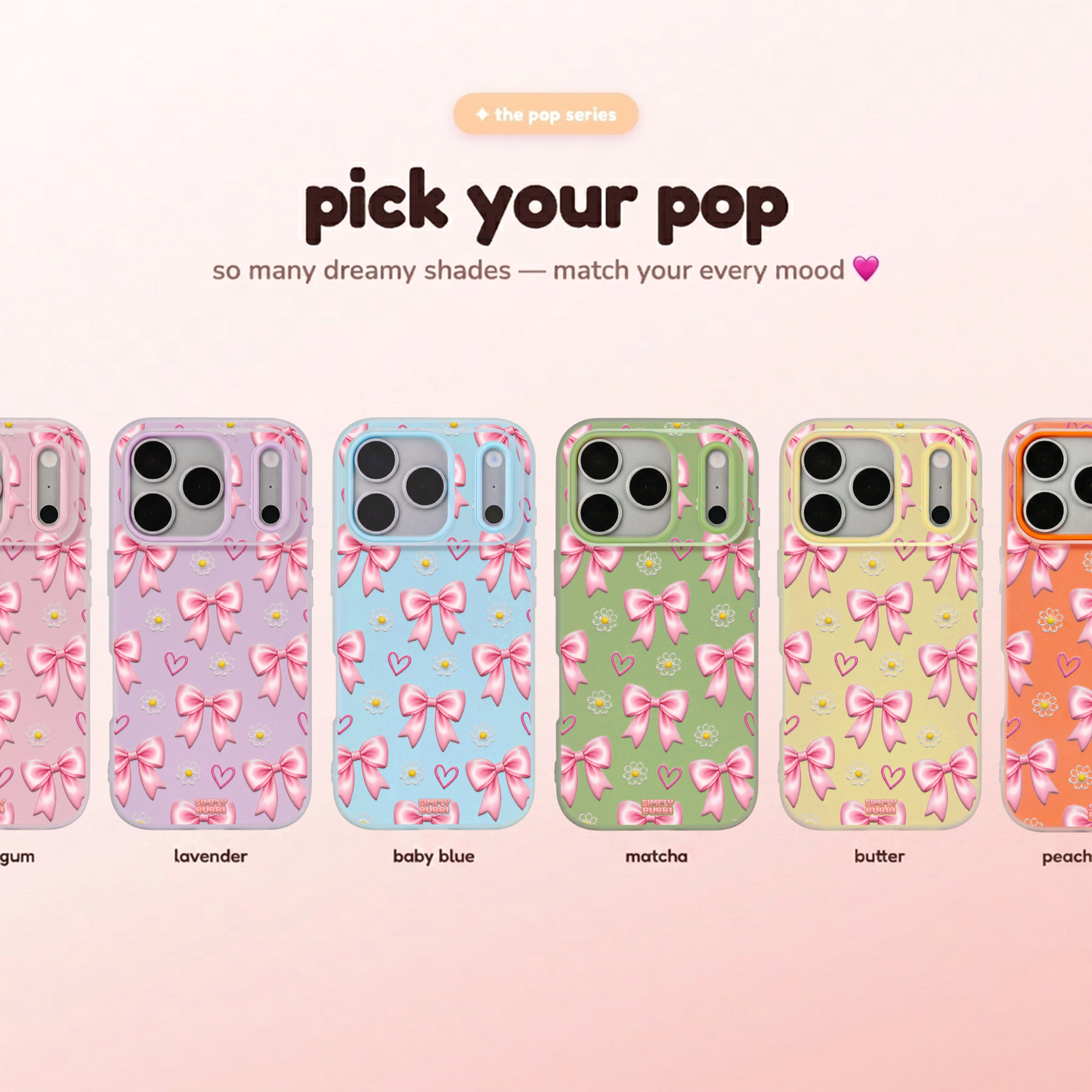 Pink Bow Daisy Heart Repeat Pop iPhone Case – product view 1