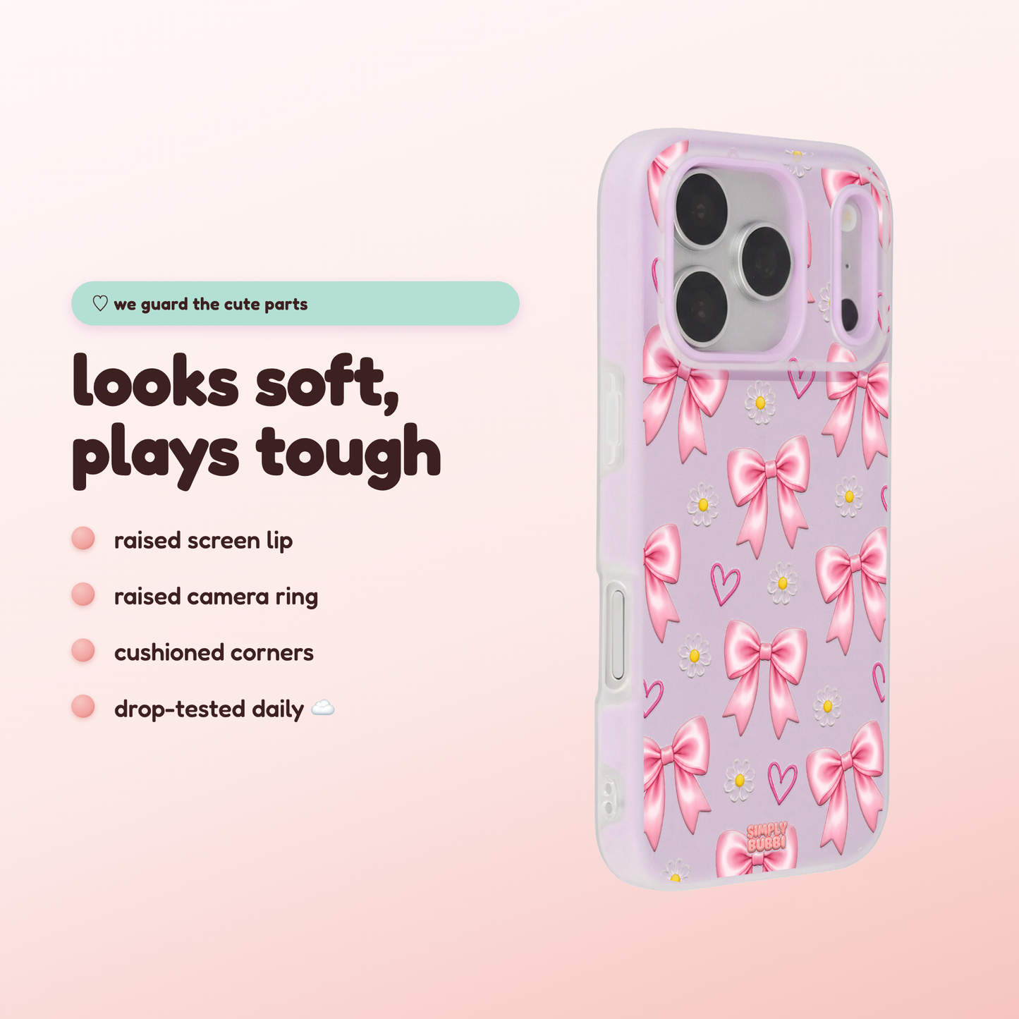 Pink Bow Daisy Heart Repeat Pop iPhone Case – product view 3