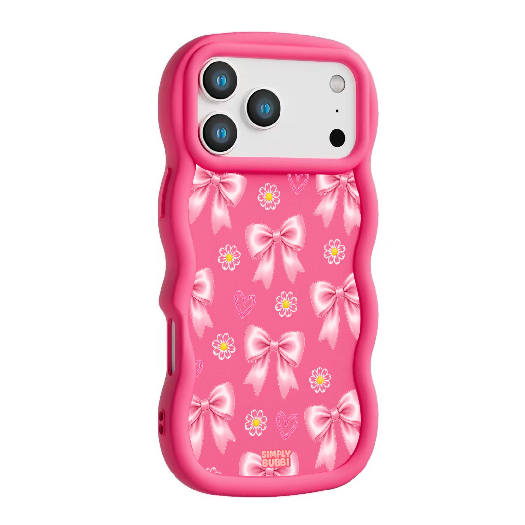 Pink Bow Daisy Heart Repeat Wavy iPhone Case – product view 10