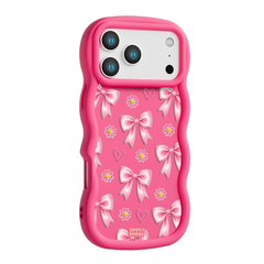 Pink Bow Daisy Heart Repeat Wavy iPhone Case – Hot Pink