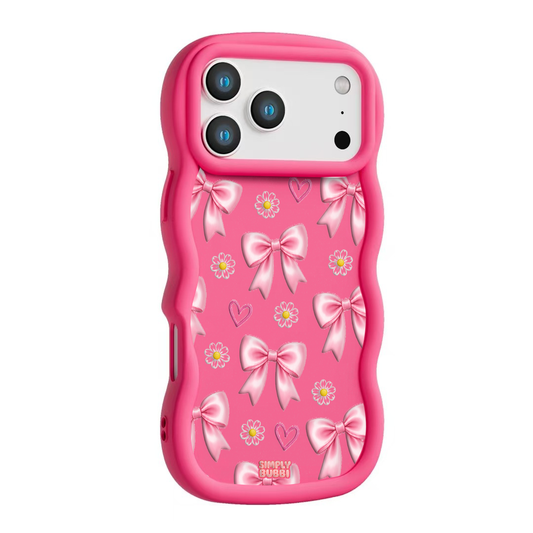 Pink Bow Daisy Heart Repeat Wavy iPhone Case – Hot Pink color
