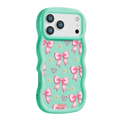 Pink Bow Daisy Heart Repeat Wavy iPhone Case – Mint
