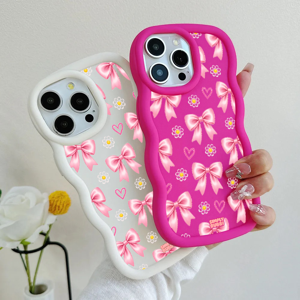 Pink Bow Daisy Heart Repeat Wavy iPhone Case – product view 1