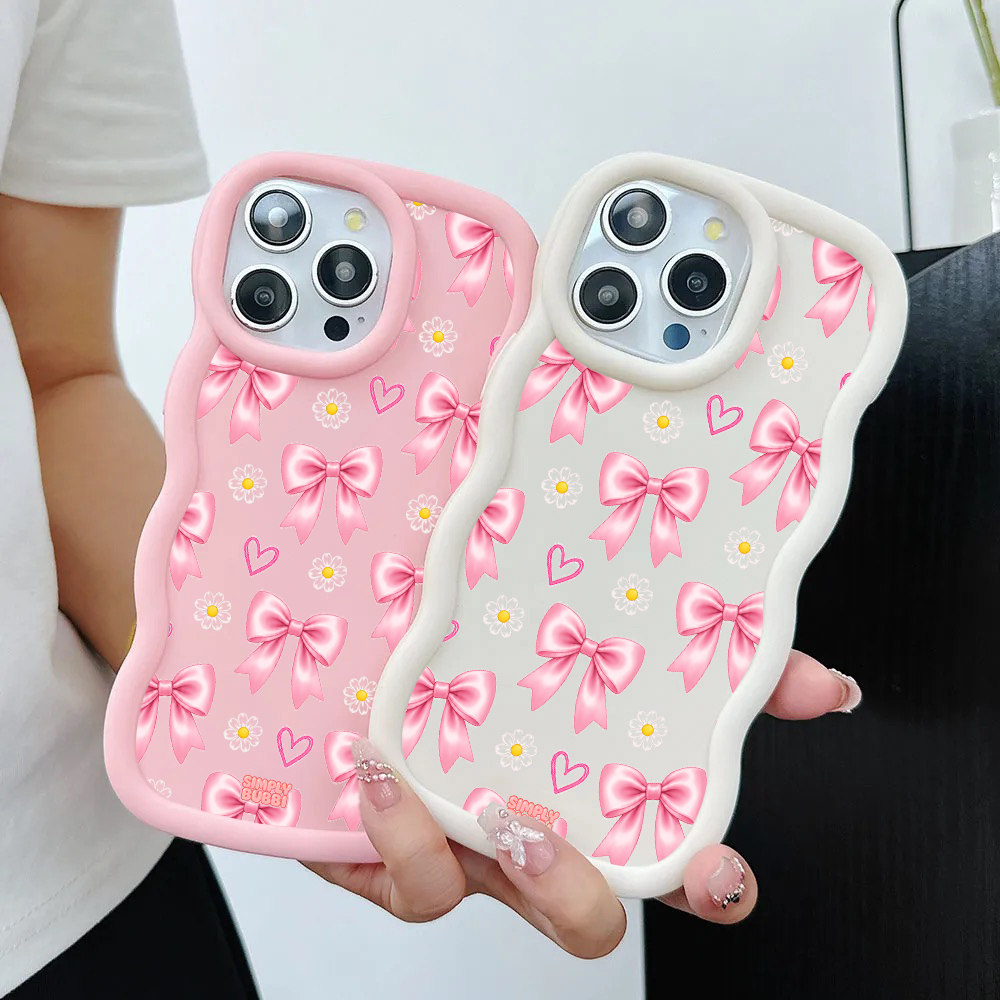 Pink Bow Daisy Heart Repeat Wavy iPhone Case – product view 2