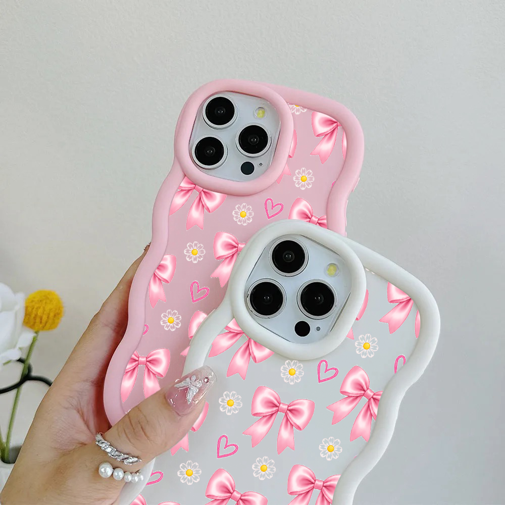 Pink Bow Daisy Heart Repeat Wavy iPhone Case