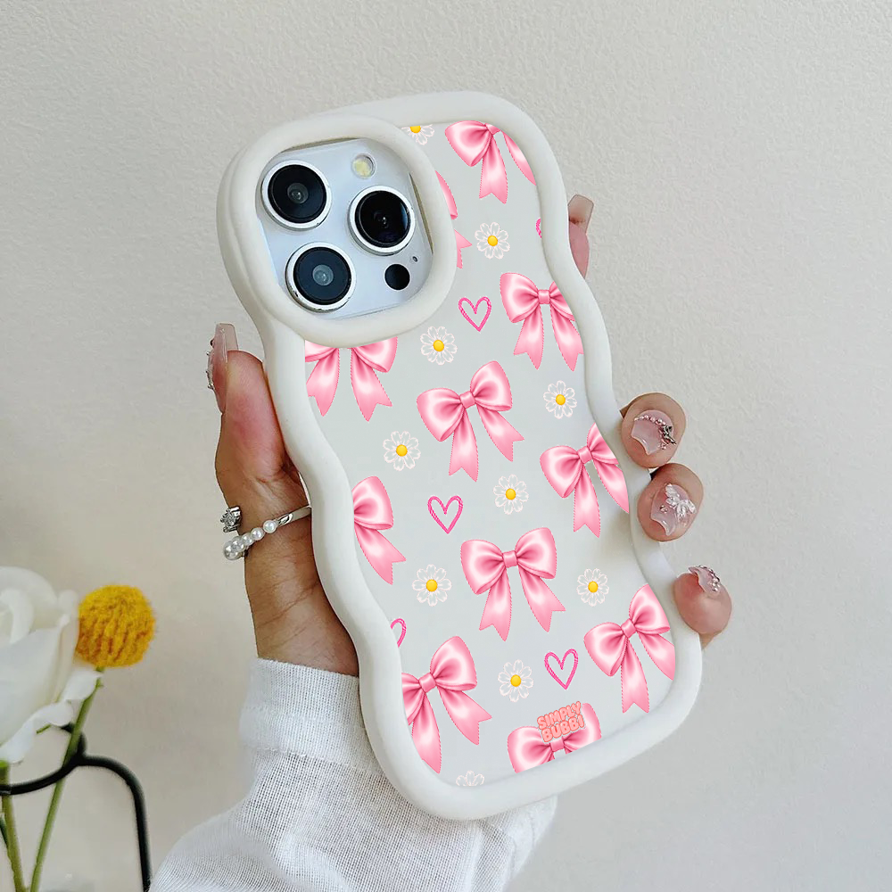 Pink Bow Daisy Heart Repeat Wavy iPhone Case