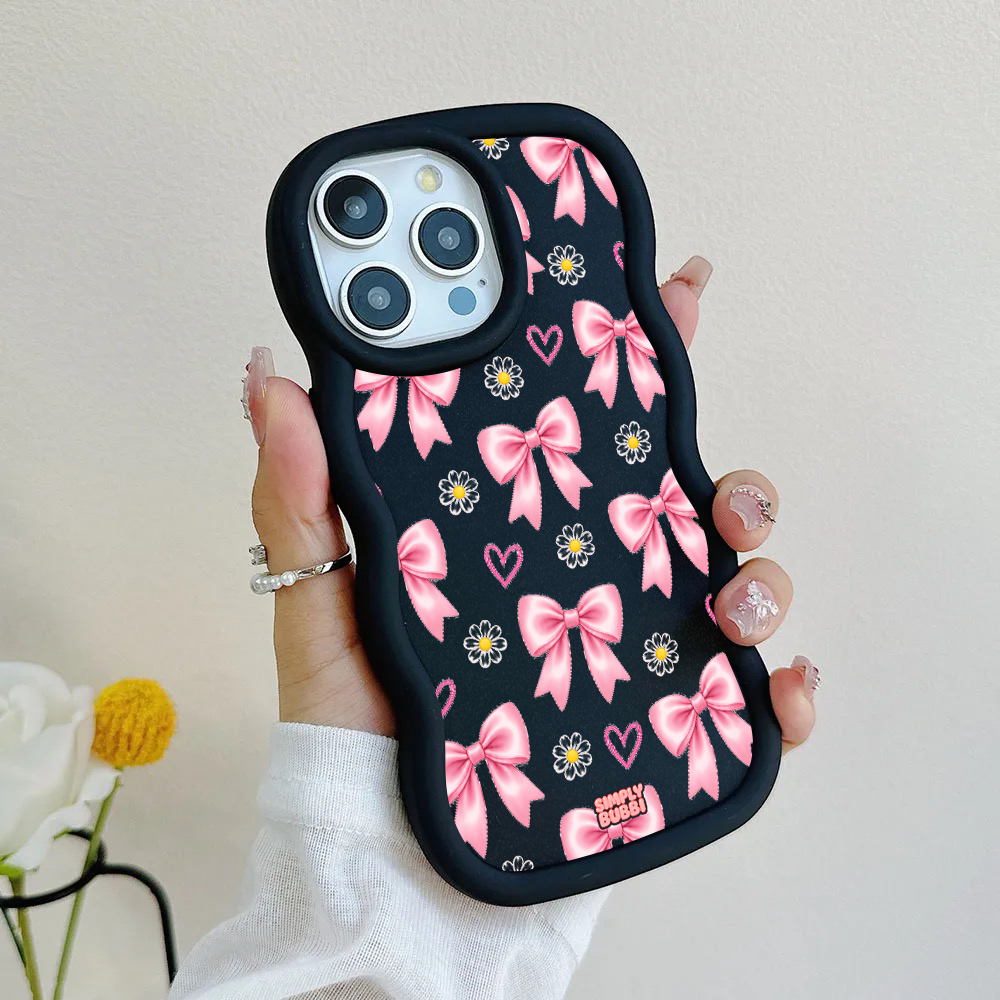 Pink Bow Daisy Heart Repeat Wavy iPhone Case – product view 5