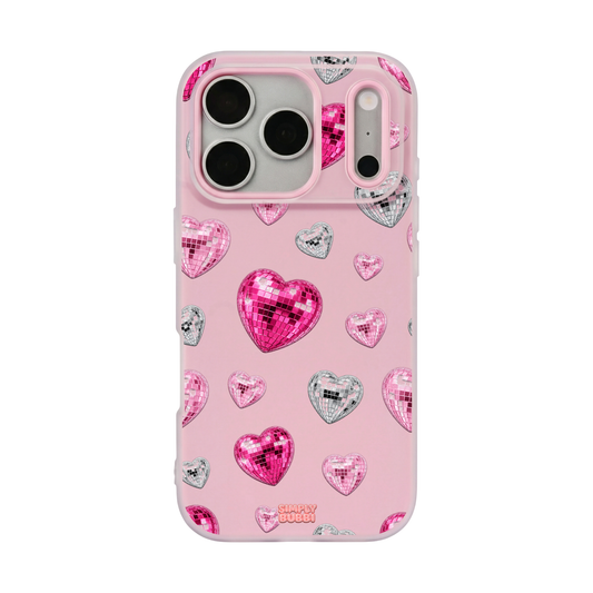 Pink Disco Heart Repeat Pop iPhone Case – Blush color