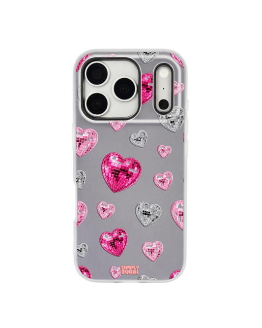 Pink Disco Heart Repeat Pop iPhone Case – Gray color