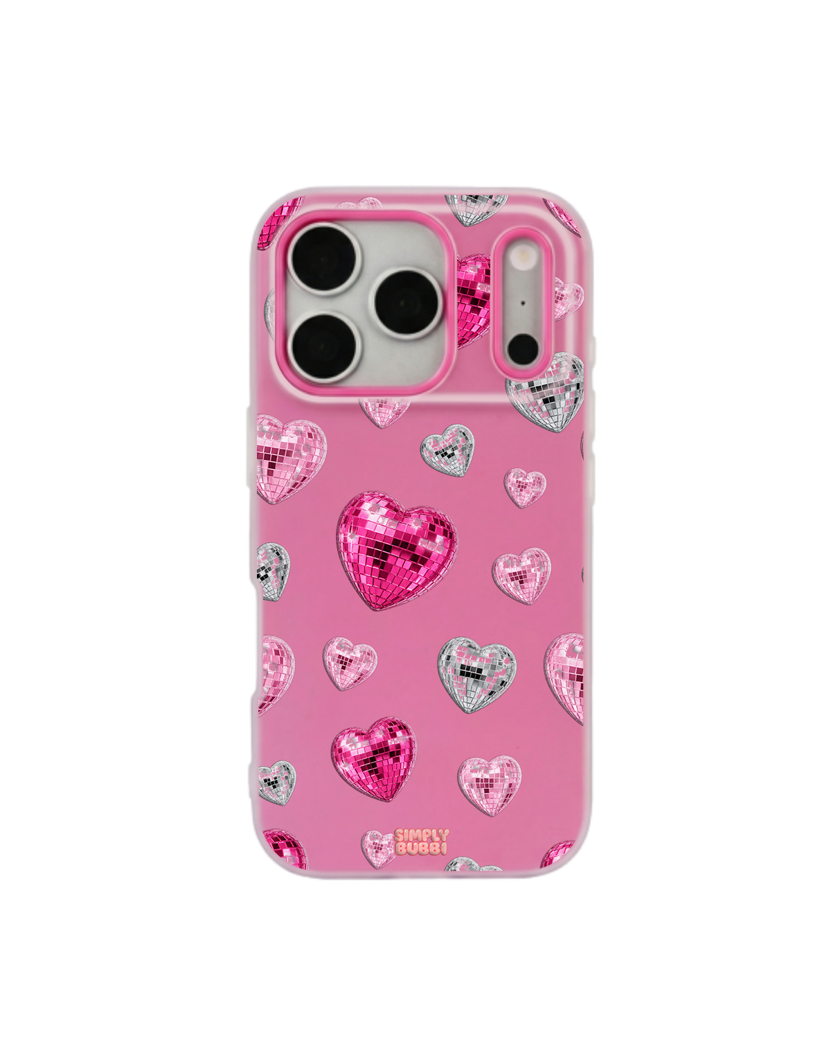 Pink Disco Heart Repeat Pop iPhone Case – Hot Pink color