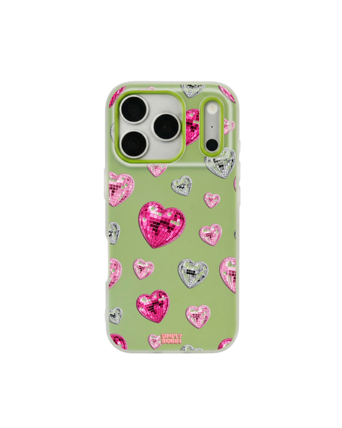 Pink Disco Heart Repeat Pop iPhone Case – Lime color