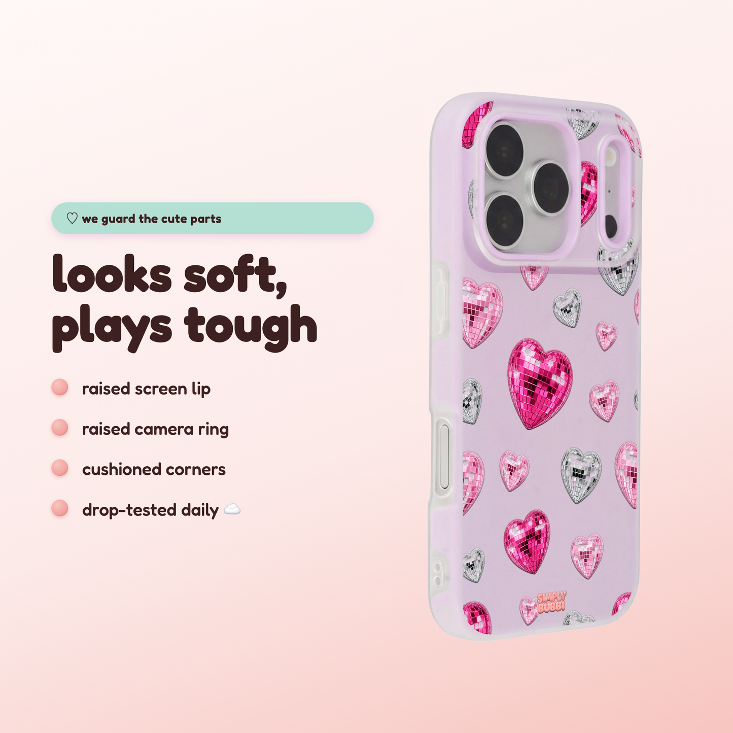 Pink Disco Heart Repeat Pop iPhone Case – product view 3