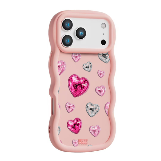 Pink Disco Heart Repeat Wavy iPhone Case – Blush color