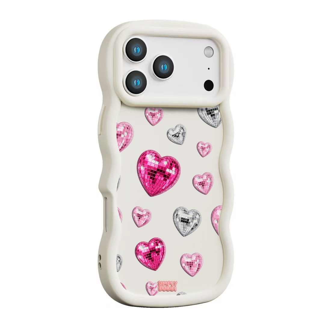 Pink Disco Heart Repeat Wavy iPhone Case – Cream color