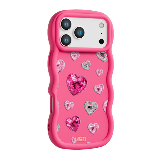 Pink Disco Heart Repeat Wavy iPhone Case – Hot Pink color