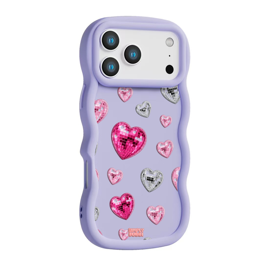 Pink Disco Heart Repeat Wavy iPhone Case – Lilac color