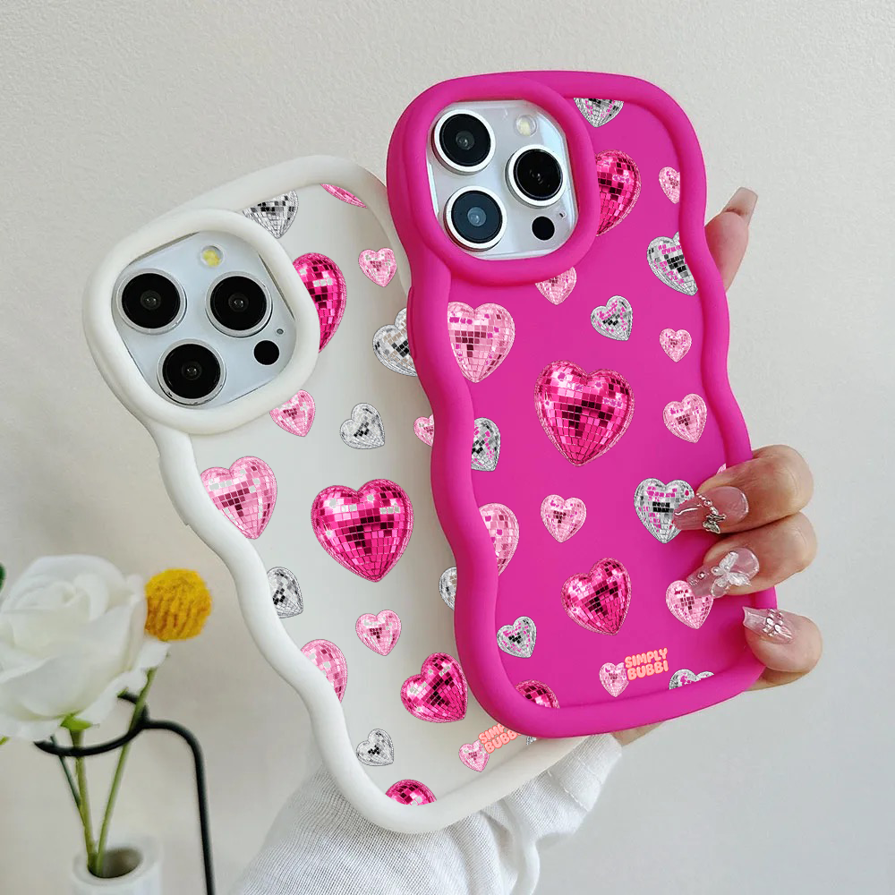 Pink Disco Heart Repeat Wavy iPhone Case – product view 1