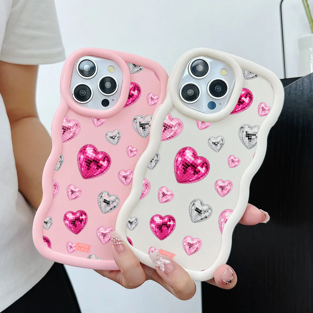 Pink Disco Heart Repeat Wavy iPhone Case – product view 2