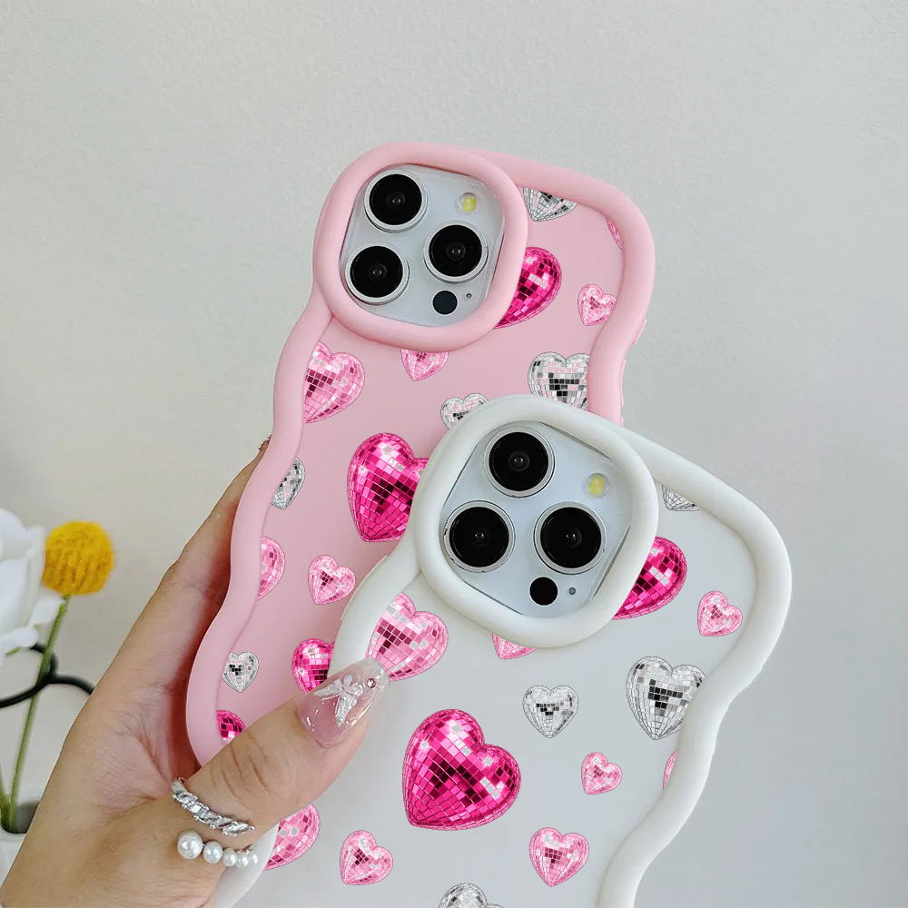 Pink Disco Heart Repeat Wavy iPhone Case – product view 3