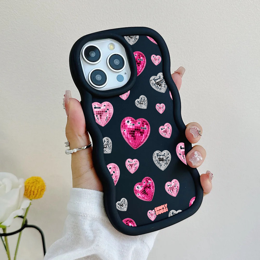 Pink Disco Heart Repeat Wavy iPhone Case – product view 5