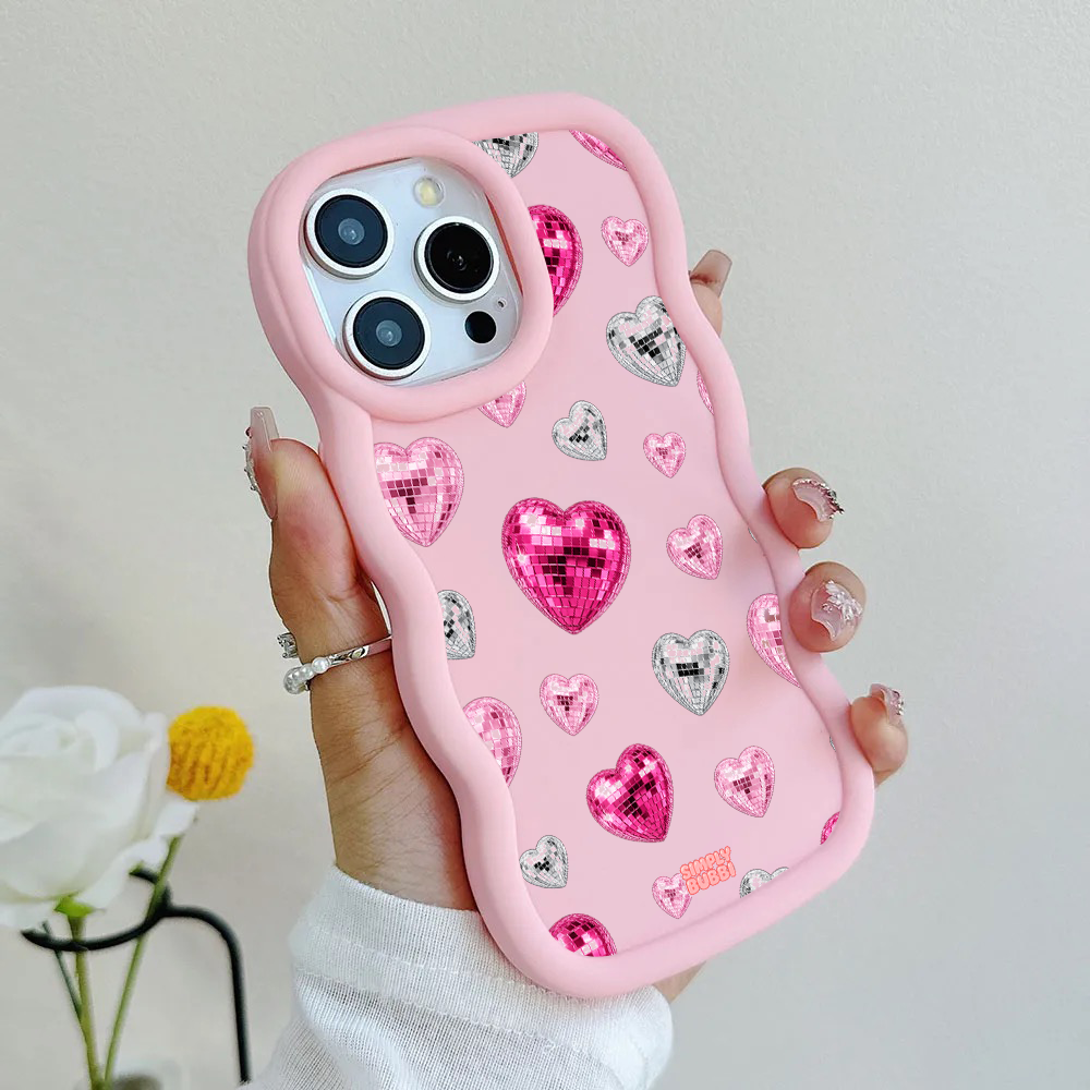 Pink Disco Heart Repeat Wavy iPhone Case – product view 6